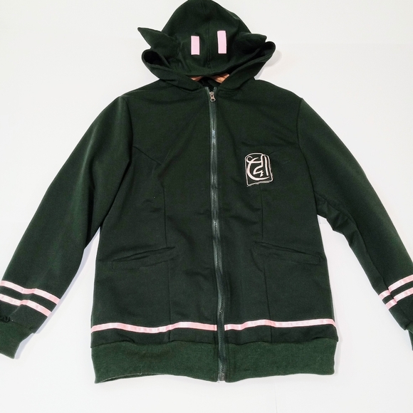 Nanami Chiaki Cosplay Green Long Sleeve Jacket with ears on hoodie US Size SMALL - Picture 4 of 7